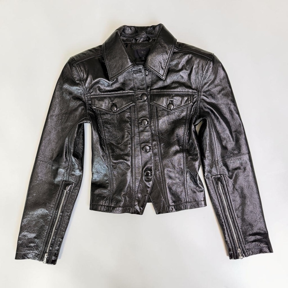 Stunning NBD Y2K Streetwear Womens Metallic Gunmetal Leather Jacket XS